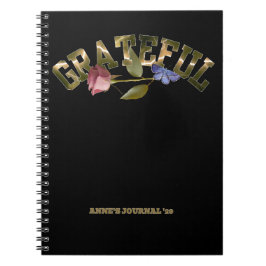 Caderno Espiral Tipografia Rosa e Borboleta Dourada Grata