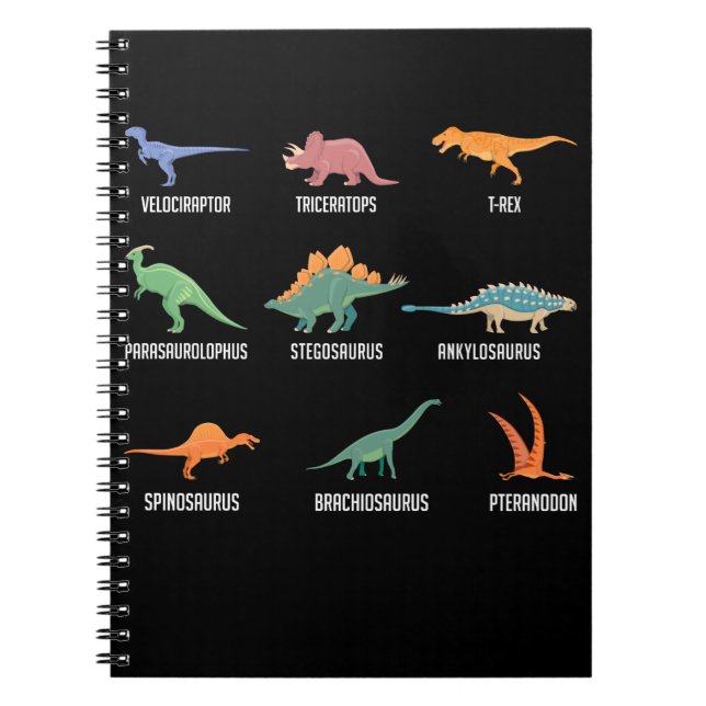 Caderno Espiral Tipos de Dinossauros Spinossauro Trex (Frente)