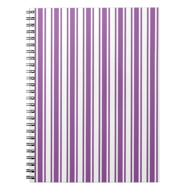 Caderno Espiral Tiras de doces, púrpuras e brancas (Frente)