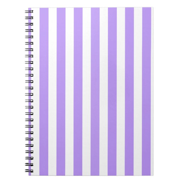 Caderno Espiral Tiras de doces, púrpuras e brancas (Frente)