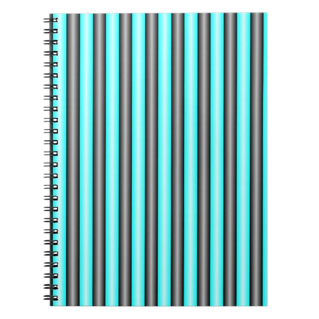 Caderno Espiral Tiras de Efeito Metálico 3D, Azul Neon Moderno e P (Frente)