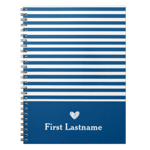 Caderno Espiral Tiras Modernas com azul de Monograma do Coração em