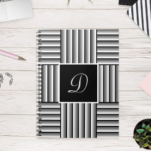 Caderno Espiral Tiras modernas em preto, branco e cinza - Monogram