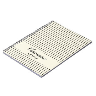 Caderno Espiral Tiras negras minimalistas, personalizadas em bronz