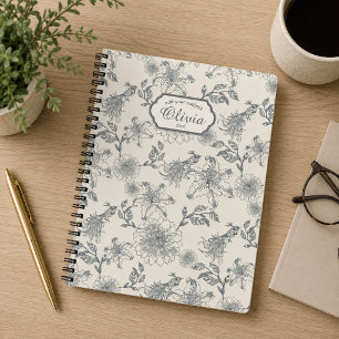 Caderno Espiral Toalete Botânico de Pássaros Rústico Francês Vinta