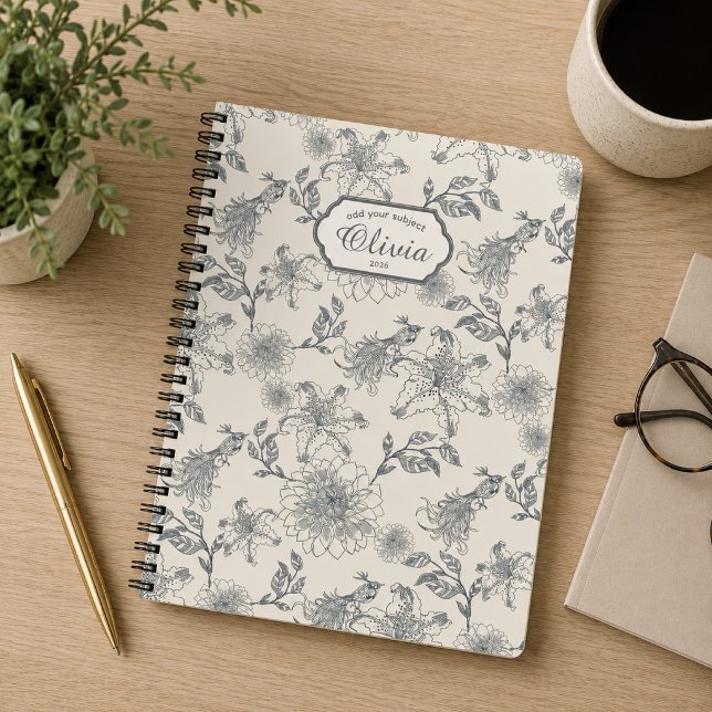Caderno Espiral Toalete Botânico de Pássaros Rústico Francês Vinta (Criador carregado)