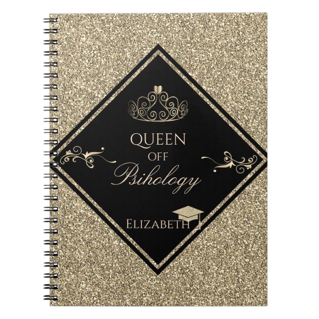 Caderno Espiral Toca de Formatura com Brilho Dourado, Tiara (Frente)