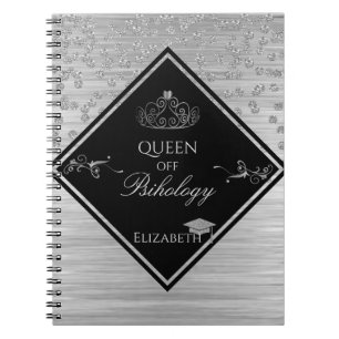Caderno Espiral Toca de Formatura com Brilho Prateado,Tiara,Diaman