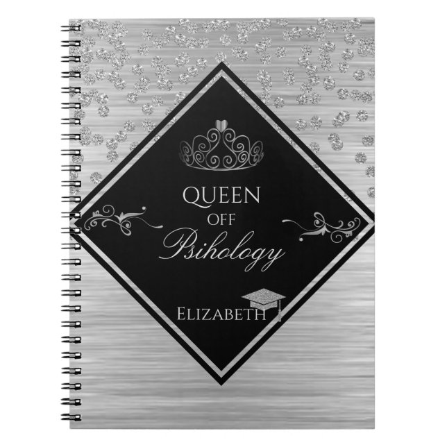 Caderno Espiral Toca de Formatura com Brilho Prateado,Tiara,Diaman (Frente)