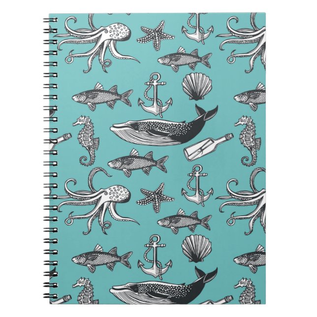 Caderno Espiral Todo O Padrão Do Mar (Frente)