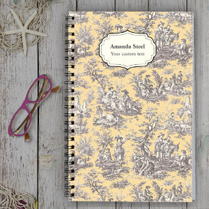 Caderno Espiral Toile de Jouy Amarelo Preto Vintage Francês