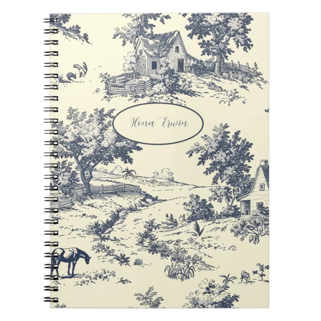 Caderno Espiral Toile de Jouy Azul Personalizada da Casa de Campo  (Frente)