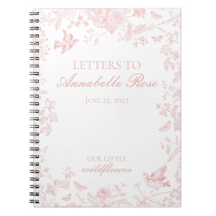 Caderno Espiral Toile de Jouy cor-de-rosa Letras Florais para Garo