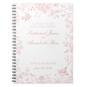 Caderno Espiral Toile de Jouy, cor-de-rosa, letras noiva e noivo