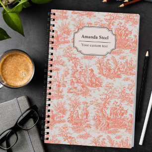 Caderno Espiral Toile de Jouy Laranja Vintage País Francês