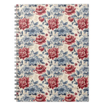 Toile francesa & Toile de Jouy. Rosas azuis e verm