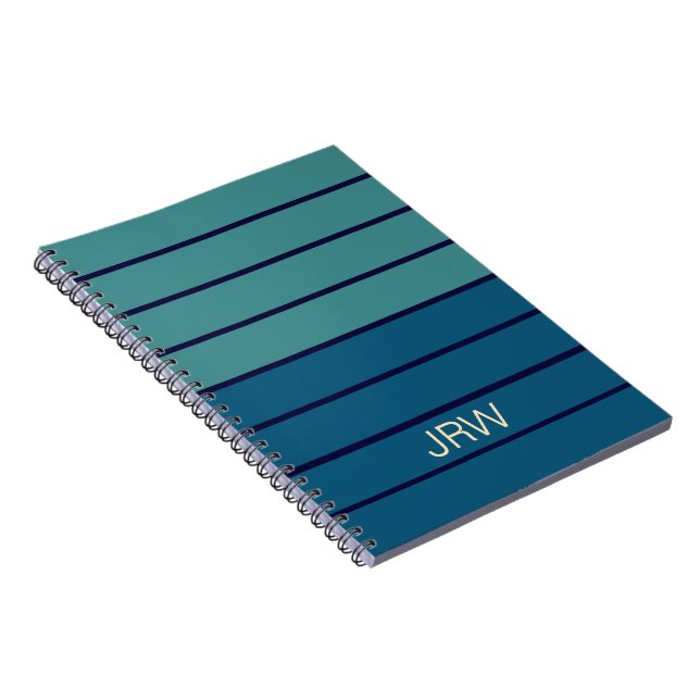 Caderno Espiral Tons de Azul Listras Monograma de Volta à Escola (Lado Direito)