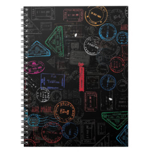 Caderno Espiral Tons Negros Viajando Carimbos De Pasport.
