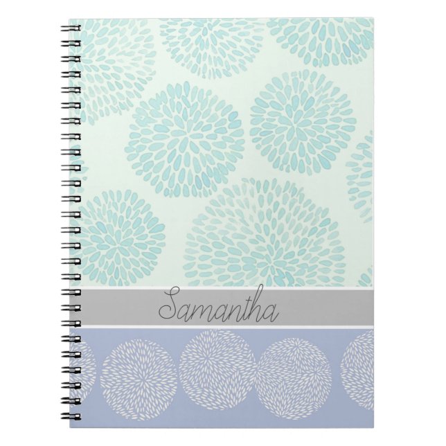 Caderno Espiral Tons Pastéis Elegantes de Azul Padrão Personalizad (Frente)