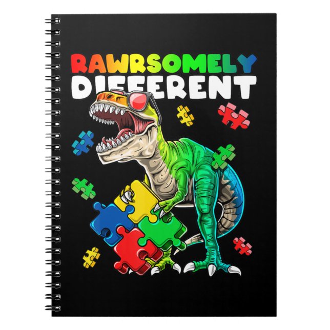 Caderno Espiral Topo da consciência do autismo de dinossauros comp (Frente)