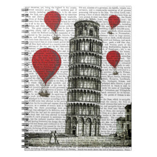 Caderno Espiral Torre de Pisa e Balões de Ar Quente Vermelho