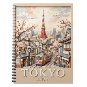 Caderno Espiral Torre de Tóquio Paisagem Urbana Japão Sakura Viage
