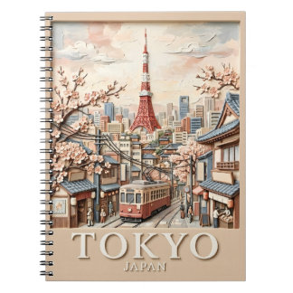 Caderno Espiral Torre de Tóquio Paisagem Urbana Japão Sakura Viage