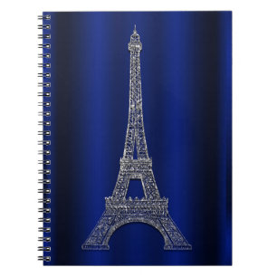 Caderno Espiral Torre Eiffel Azul Real e Prata Paris Glamour Moder