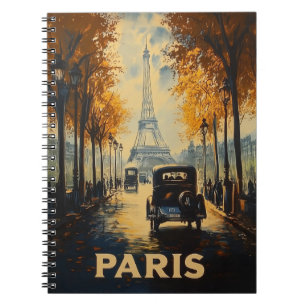 Caderno Espiral Torre Eiffel do Poster de viagens Paris de 1930