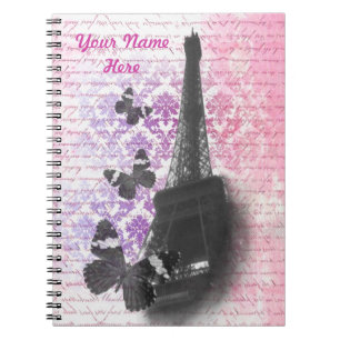 Caderno Espiral Torre Eiffel e borboletas