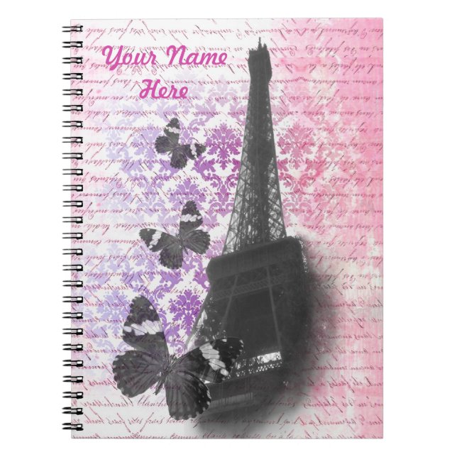 Caderno Espiral Torre Eiffel e borboletas (Frente)