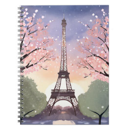 Caderno Espiral Torre Eiffel em Bloom | Paris França Watercolor