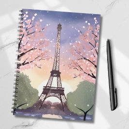 Caderno Espiral Torre Eiffel em Flor | Paris França Aquarela