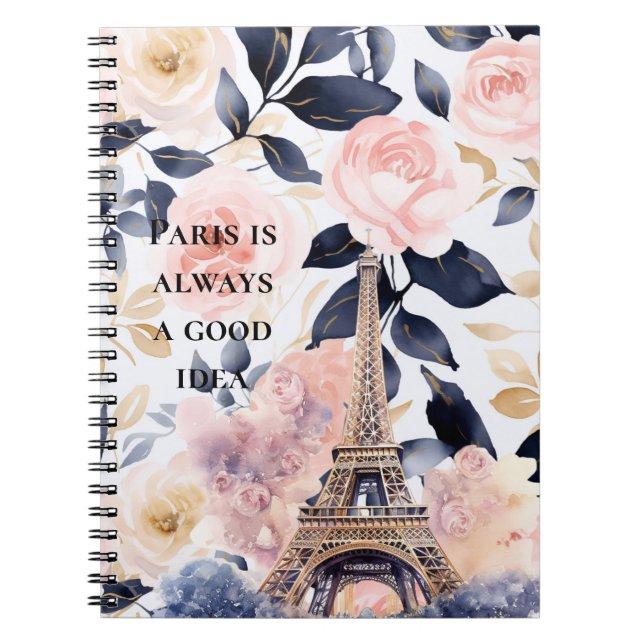 Caderno Espiral Torre Eiffel Paris Floral (Frente)
