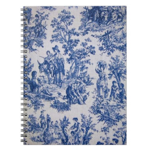 Caderno Espiral Torre francesa de jouy azul e branco elegante