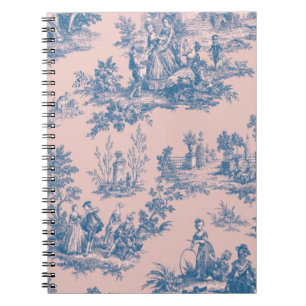 Caderno Espiral Torre francesa de jouy azul e rosa elegante