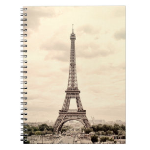 Caderno Espiral Torre Panorama Eiffel em Paris. França. Vintage vi