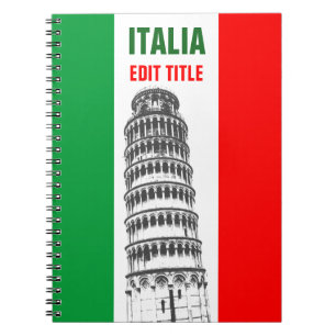 Caderno Espiral Torre personalizada de Pisa e da bandeira italiana
