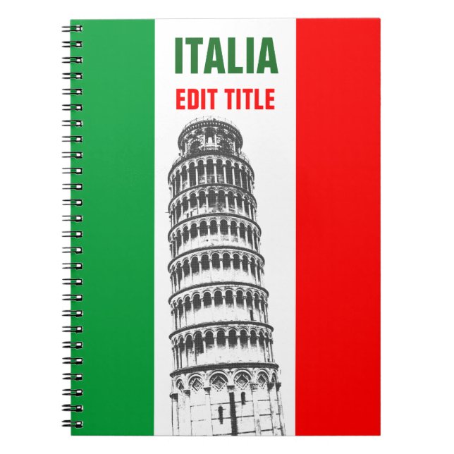 Caderno Espiral Torre personalizada de Pisa e da bandeira italiana (Frente)