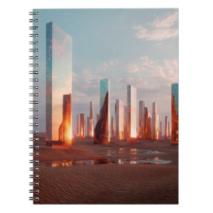 Caderno Espiral Torres Espelhadas Surreais Futuristas No Deserto