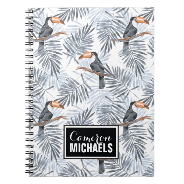 Caderno Espiral Toucan cinzento | adiciona seu nome (Frente)