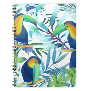 Caderno Espiral Toucanos Tropicais: Padrão De Flor Exótico.