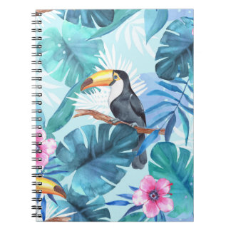 Caderno Espiral Toucans de aquarela: Tropical Sem costura