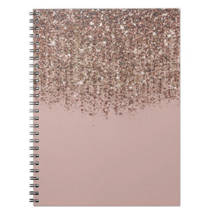 Caderno Espiral Toupe Bege Rosa Bronze Dourado Rosa Glitter Glam