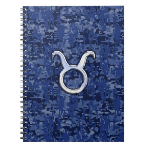 Caderno Espiral Touro Zodiac - Sinal de Camuflagem Digital Azul no
