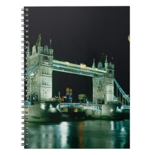 Caderno Espiral Tower Bridge à Noite, Londres, Inglaterra