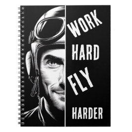 Caderno Espiral TRABALHE duro, Voar Mais Duro, Piloto,Cômico