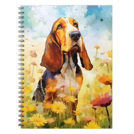 Caderno Espiral Trabalho de arte de cor d'água colorida do basset