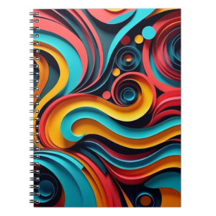 Caderno Espiral Trabalho de arte de Ondas Coloridas Cortadas de Pa