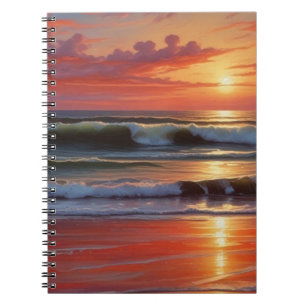 Caderno Espiral Trabalho de arte de Paisagem do Mar Vermelho Sunse